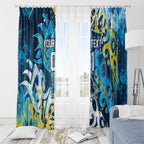 Personalized Gold Coast Titans Rugby Window Curtain Urban Street Graffiti Style - Distressed Splatter Elements