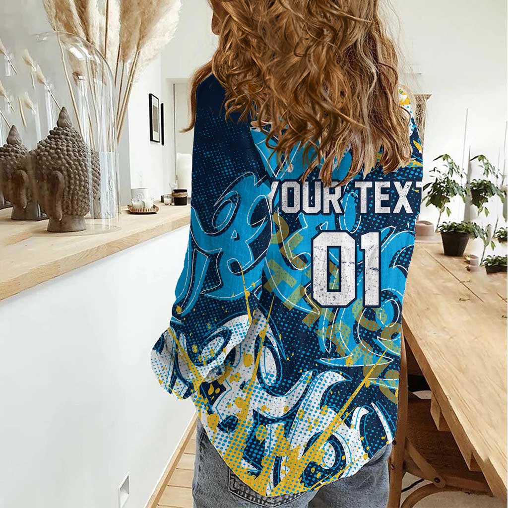 Personalized Gold Coast Titans Rugby Women Casual Shirt Urban Street Graffiti Style - Distressed Splatter Elements