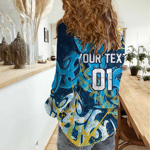 Personalized Gold Coast Titans Rugby Women Casual Shirt Urban Street Graffiti Style - Distressed Splatter Elements