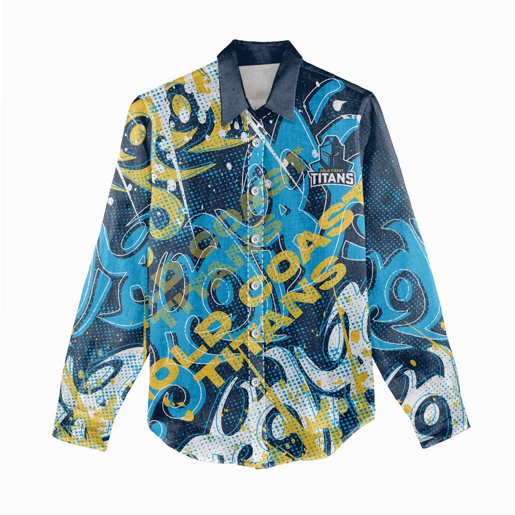 Personalized Gold Coast Titans Rugby Women Casual Shirt Urban Street Graffiti Style - Distressed Splatter Elements