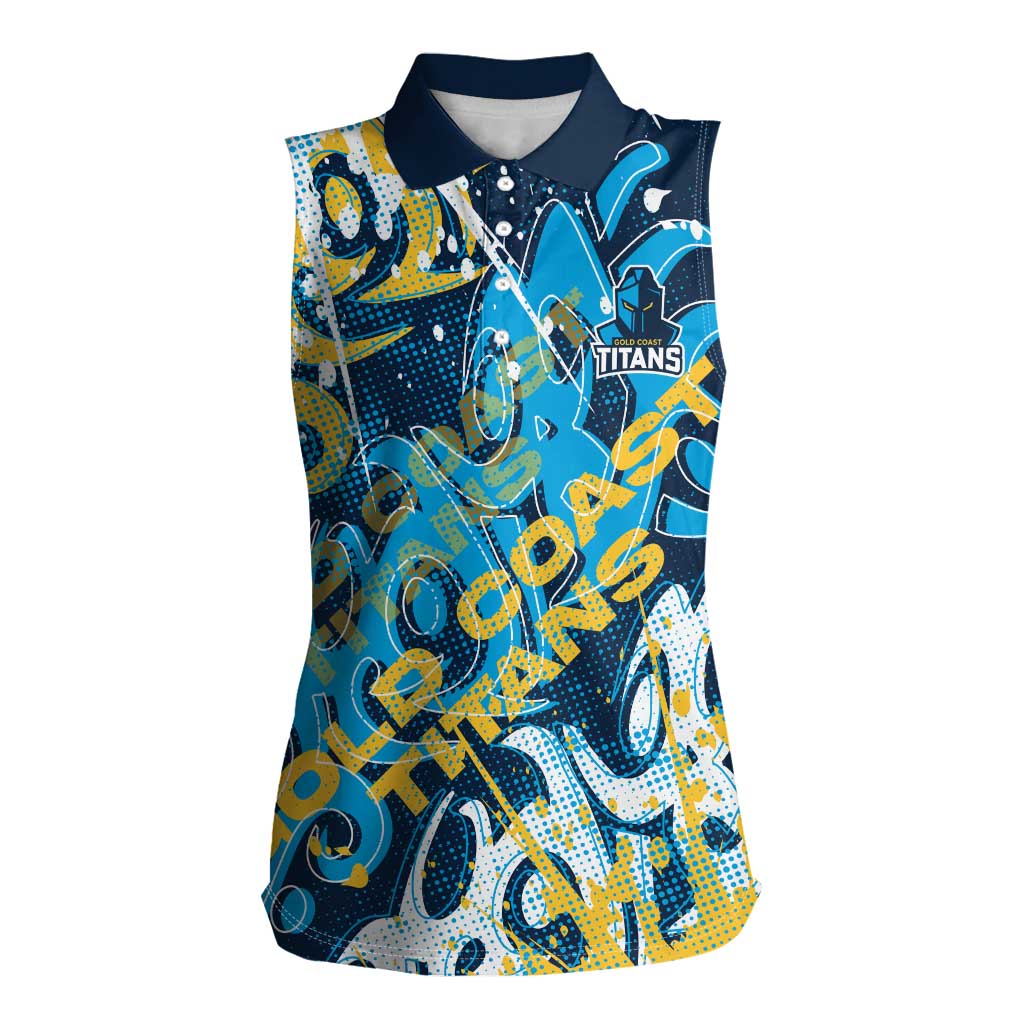 Personalized Gold Coast Titans Rugby Women Sleeveless Polo Shirt Urban Street Graffiti Style - Distressed Splatter Elements