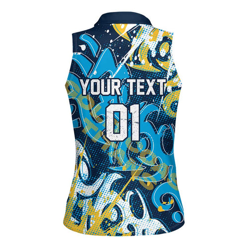 Personalized Gold Coast Titans Rugby Women Sleeveless Polo Shirt Urban Street Graffiti Style - Distressed Splatter Elements