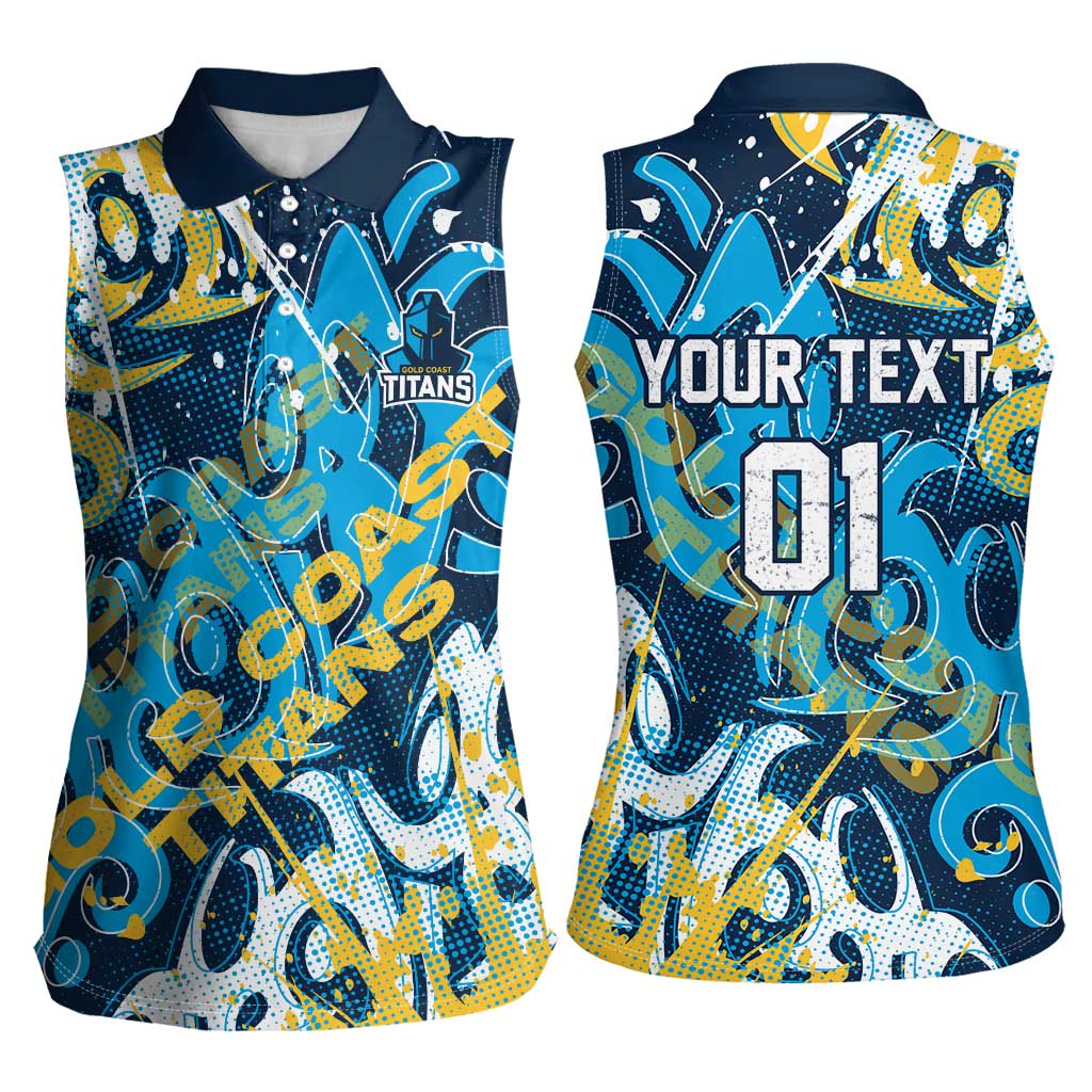 Personalized Gold Coast Titans Rugby Women Sleeveless Polo Shirt Urban Street Graffiti Style - Distressed Splatter Elements