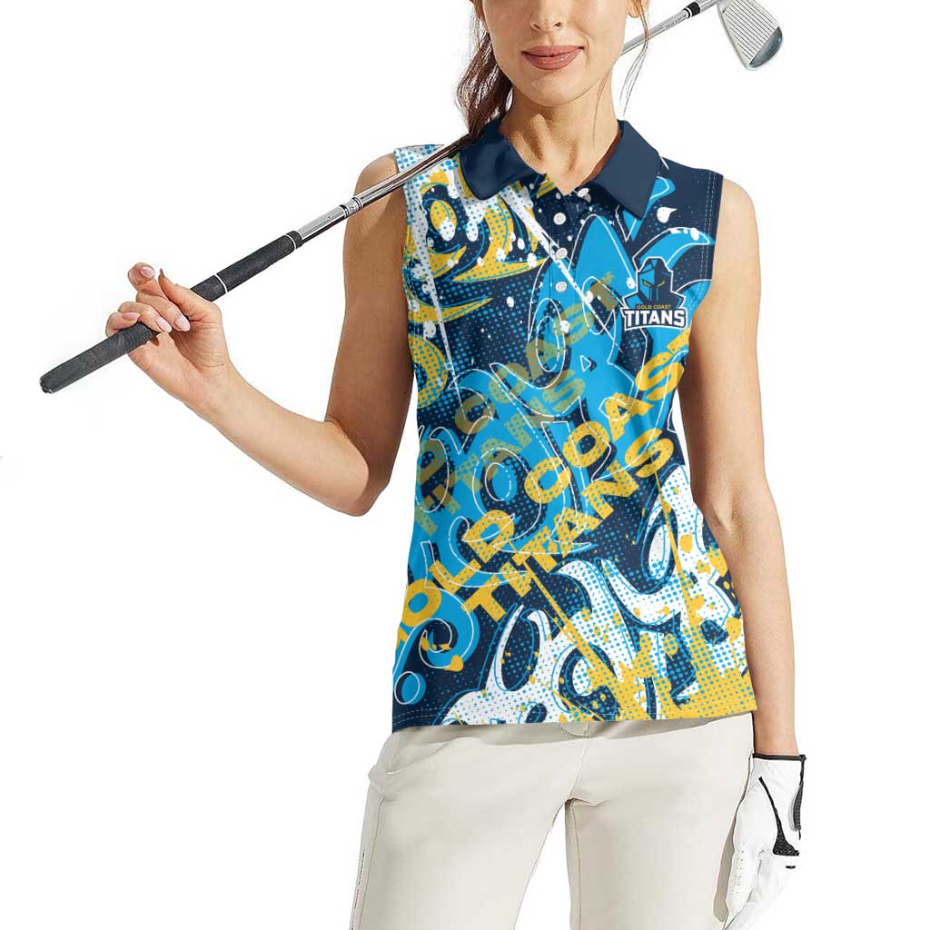 Personalized Gold Coast Titans Rugby Women Sleeveless Polo Shirt Urban Street Graffiti Style - Distressed Splatter Elements