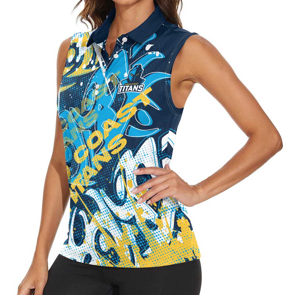 Personalized Gold Coast Titans Rugby Women Sleeveless Polo Shirt Urban Street Graffiti Style - Distressed Splatter Elements