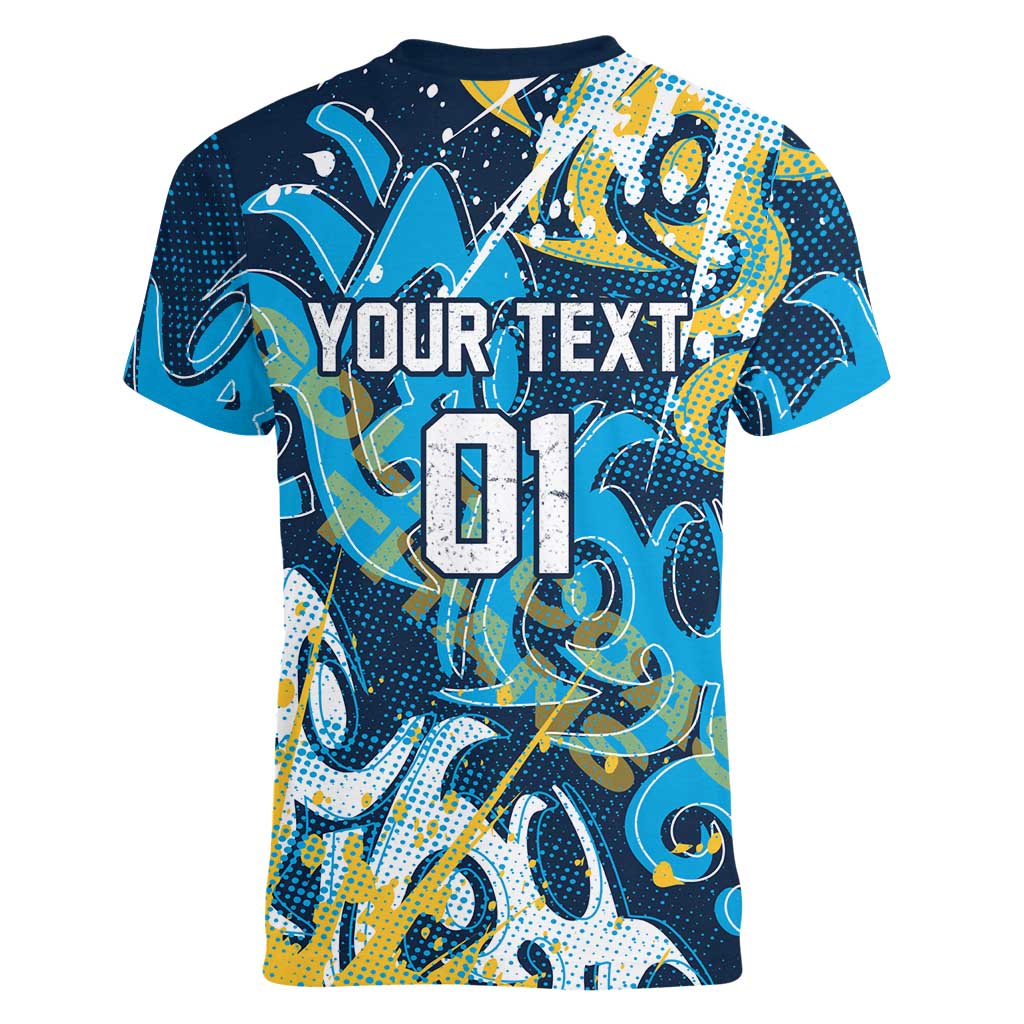 Personalized Gold Coast Titans Rugby Women V-Neck T-Shirt Urban Street Graffiti Style - Distressed Splatter Elements