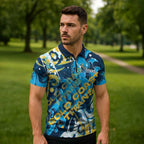 Personalized Gold Coast Titans Rugby Zipper Polo Shirt Urban Street Graffiti Style - Distressed Splatter Elements