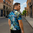 Personalized Gold Coast Titans Rugby Zipper Polo Shirt Urban Street Graffiti Style - Distressed Splatter Elements