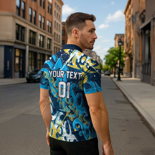 Personalized Gold Coast Titans Rugby Zipper Polo Shirt Urban Street Graffiti Style - Distressed Splatter Elements