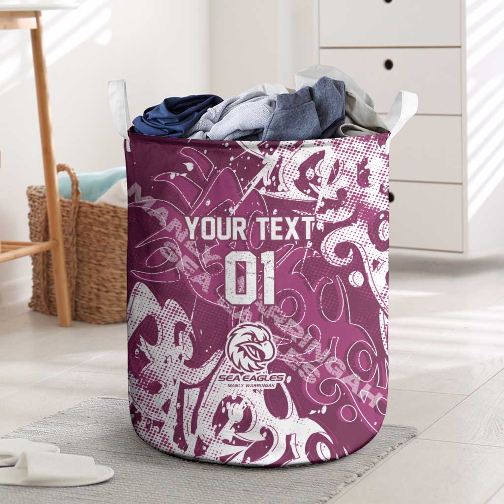 Personalized Manly Warringah Sea Eagles Rugby Laundry Basket Urban Street Graffiti Style - Distressed Splatter Elements