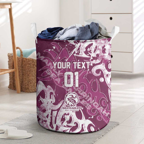 Personalized Manly Warringah Sea Eagles Rugby Laundry Basket Urban Street Graffiti Style - Distressed Splatter Elements