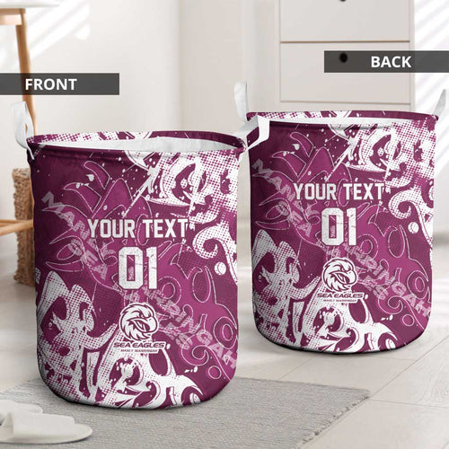 Personalized Manly Warringah Sea Eagles Rugby Laundry Basket Urban Street Graffiti Style - Distressed Splatter Elements