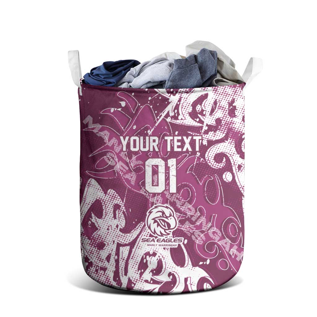 Personalized Manly Warringah Sea Eagles Rugby Laundry Basket Urban Street Graffiti Style - Distressed Splatter Elements
