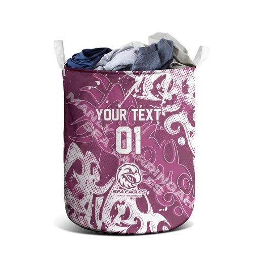 Personalized Manly Warringah Sea Eagles Rugby Laundry Basket Urban Street Graffiti Style - Distressed Splatter Elements