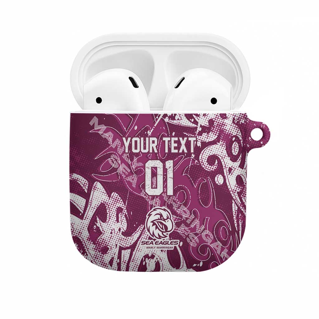 Personalized Manly Warringah Sea Eagles Rugby AirPods Case Urban Street Graffiti Style - Distressed Splatter Elements
