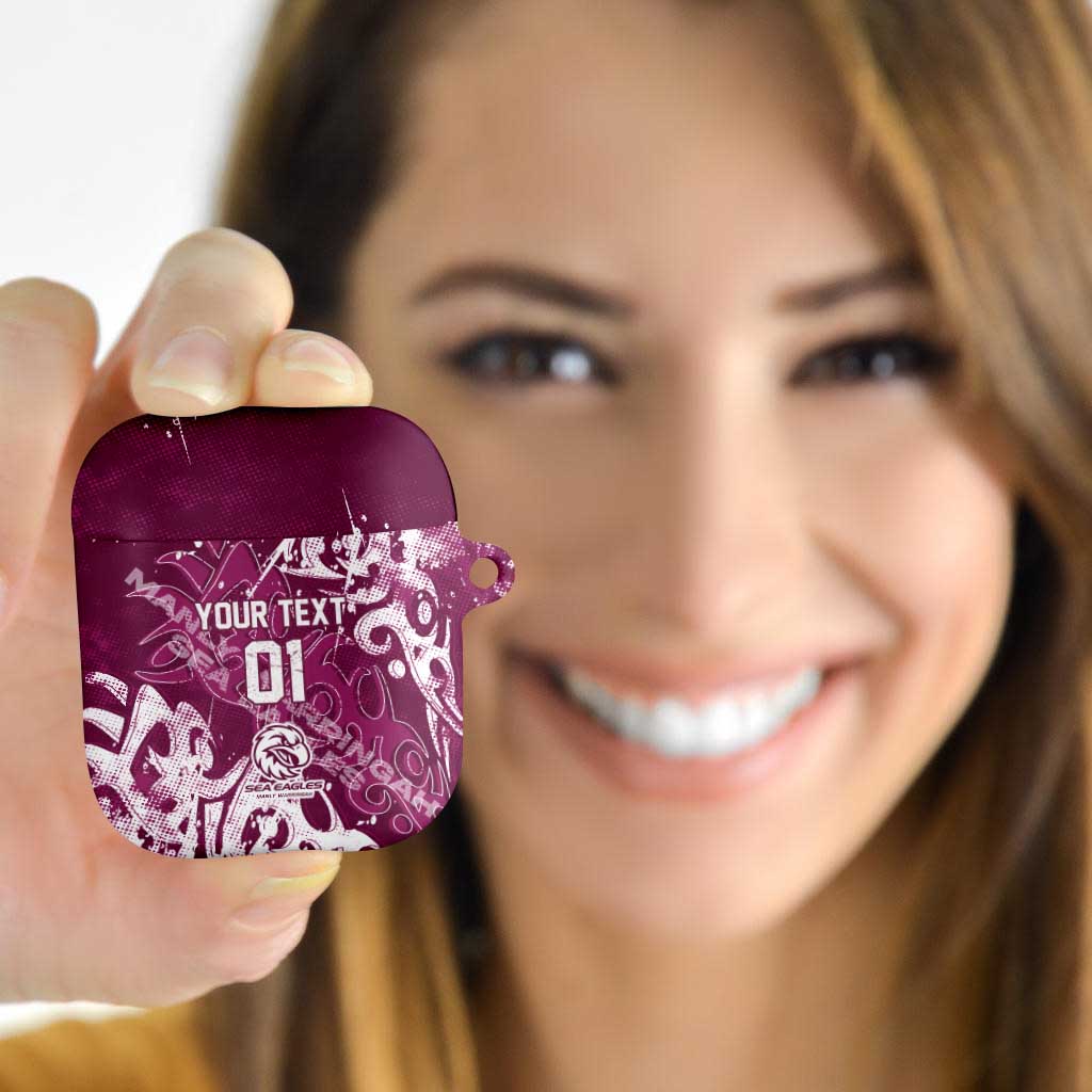 Personalized Manly Warringah Sea Eagles Rugby AirPods Case Urban Street Graffiti Style - Distressed Splatter Elements