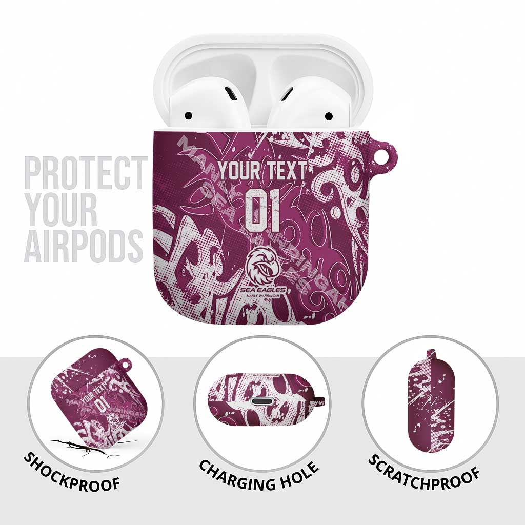 Personalized Manly Warringah Sea Eagles Rugby AirPods Case Urban Street Graffiti Style - Distressed Splatter Elements