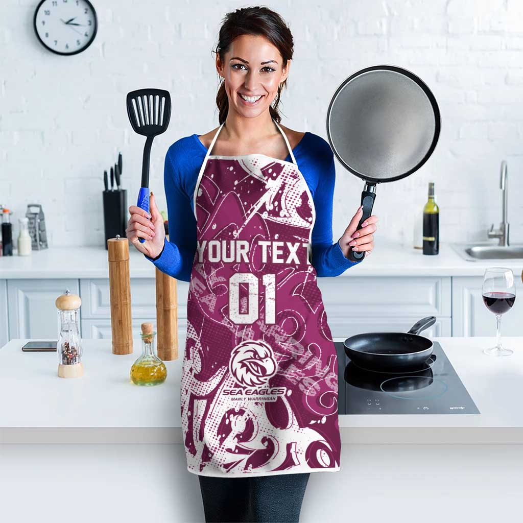 Personalized Manly Warringah Sea Eagles Rugby Apron Urban Street Graffiti Style - Distressed Splatter Elements