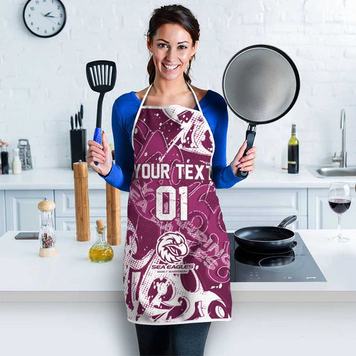 Personalized Manly Warringah Sea Eagles Rugby Apron Urban Street Graffiti Style - Distressed Splatter Elements