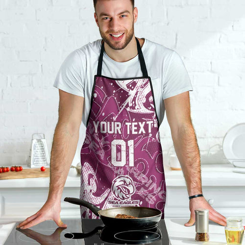 Personalized Manly Warringah Sea Eagles Rugby Apron Urban Street Graffiti Style - Distressed Splatter Elements