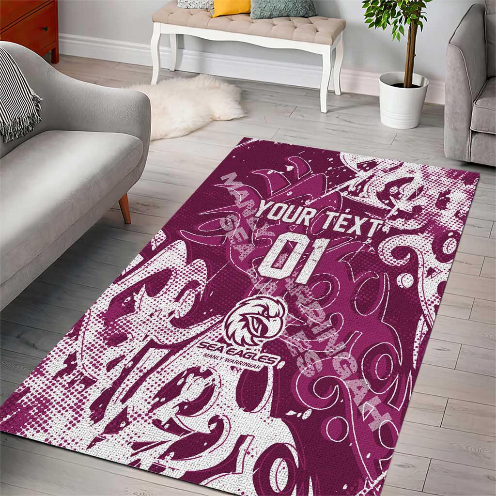 Personalized Manly Warringah Sea Eagles Rugby Area Rug Urban Street Graffiti Style - Distressed Splatter Elements