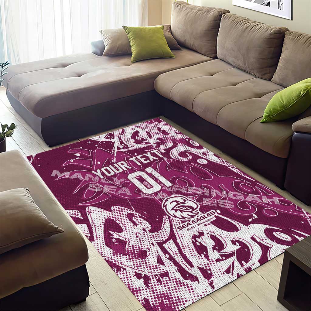 Personalized Manly Warringah Sea Eagles Rugby Area Rug Urban Street Graffiti Style - Distressed Splatter Elements