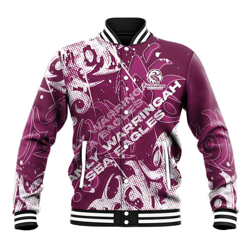 Personalized Manly Warringah Sea Eagles Rugby Baseball Jacket Urban Street Graffiti Style - Distressed Splatter Elements
