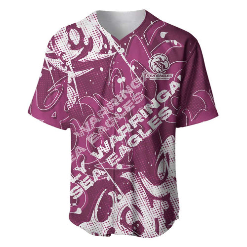 Personalized Manly Warringah Sea Eagles Rugby Baseball Jersey Urban Street Graffiti Style - Distressed Splatter Elements