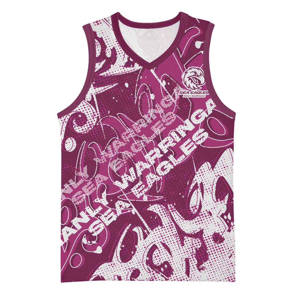 Personalized Manly Warringah Sea Eagles Rugby Basketball Jersey Urban Street Graffiti Style - Distressed Splatter Elements