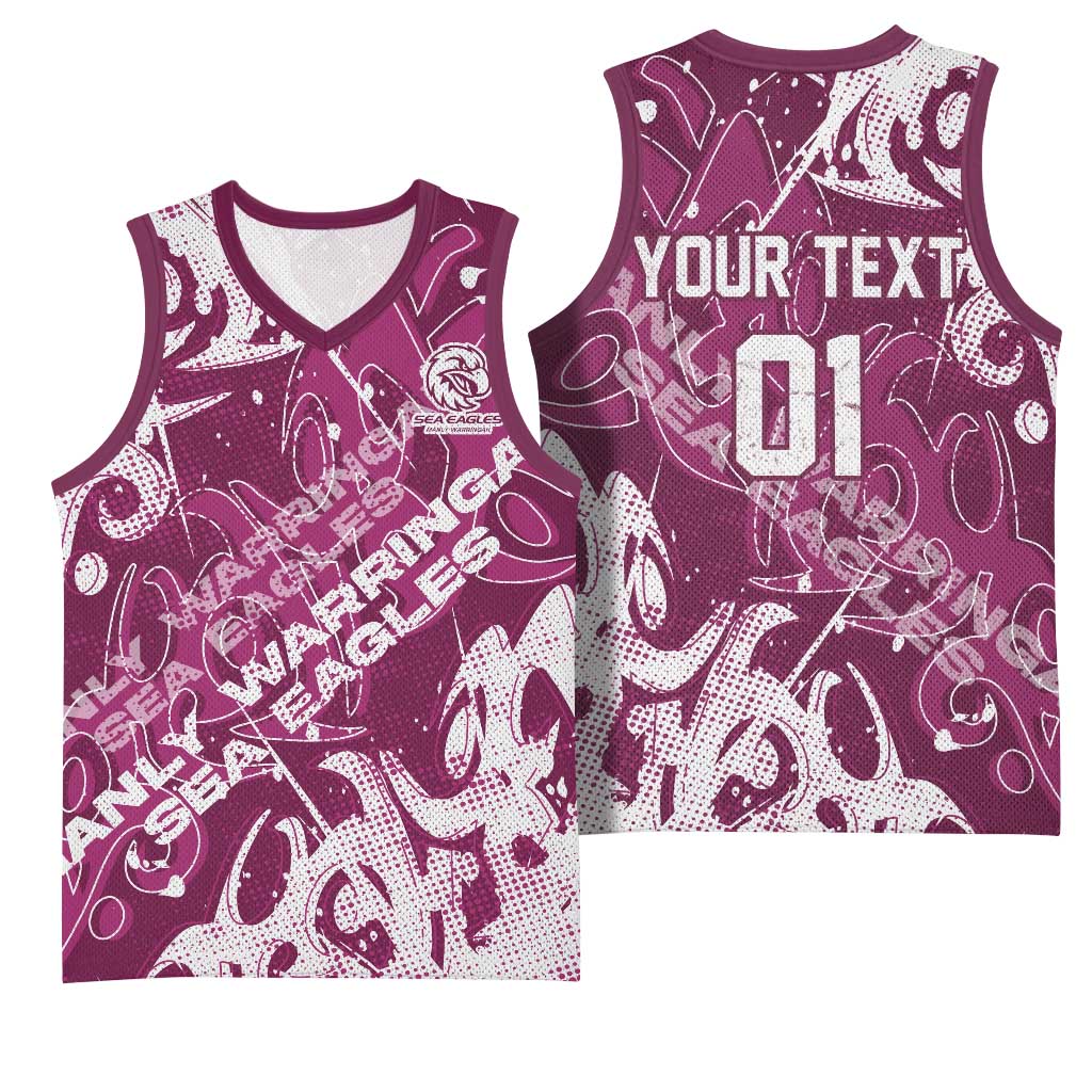 Personalized Manly Warringah Sea Eagles Rugby Basketball Jersey Urban Street Graffiti Style - Distressed Splatter Elements