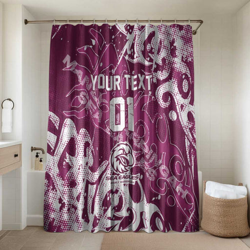 Personalized Manly Warringah Sea Eagles Rugby Bathroom Set Urban Street Graffiti Style - Distressed Splatter Elements