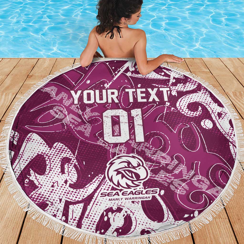Personalized Manly Warringah Sea Eagles Rugby Beach Blanket Urban Street Graffiti Style - Distressed Splatter Elements