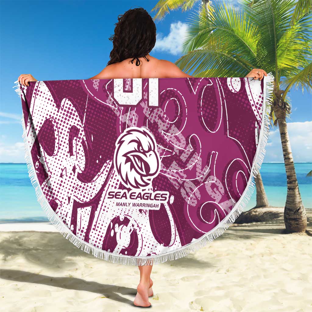 Personalized Manly Warringah Sea Eagles Rugby Beach Blanket Urban Street Graffiti Style - Distressed Splatter Elements