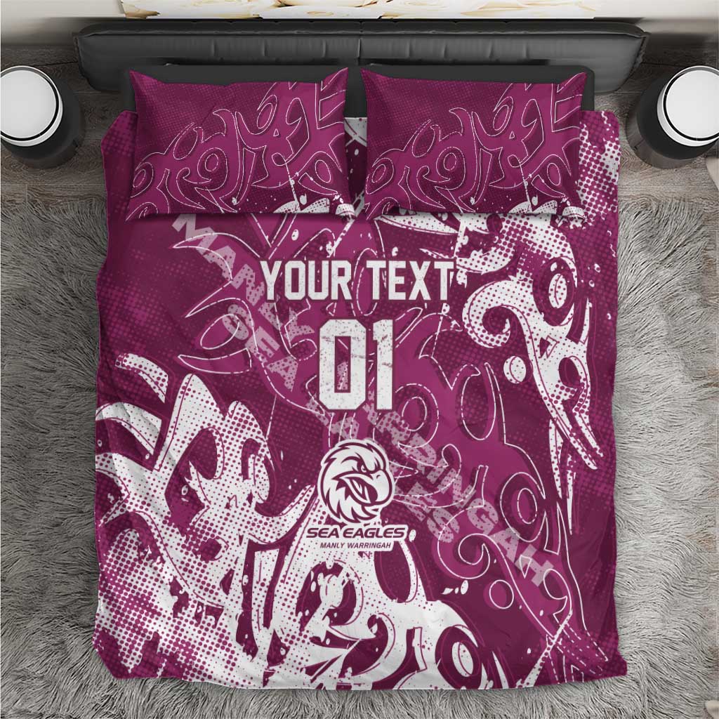 Personalized Manly Warringah Sea Eagles Rugby Bedding Set Urban Street Graffiti Style - Distressed Splatter Elements