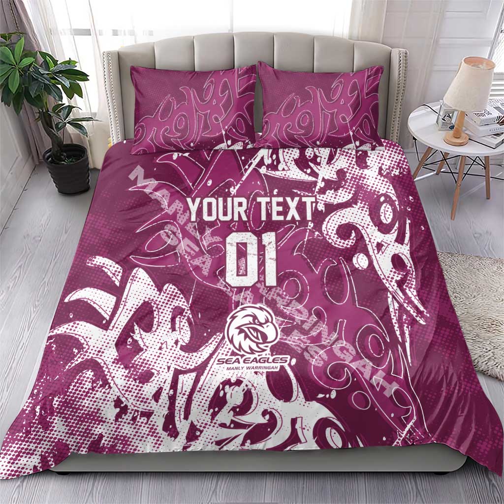 Personalized Manly Warringah Sea Eagles Rugby Bedding Set Urban Street Graffiti Style - Distressed Splatter Elements