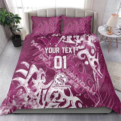 Personalized Manly Warringah Sea Eagles Rugby Bedding Set Urban Street Graffiti Style - Distressed Splatter Elements