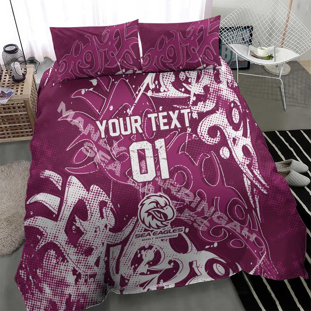 Personalized Manly Warringah Sea Eagles Rugby Bedding Set Urban Street Graffiti Style - Distressed Splatter Elements