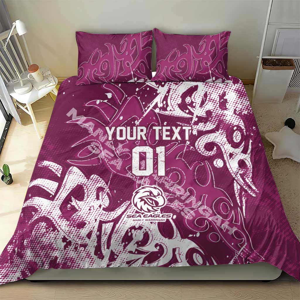 Personalized Manly Warringah Sea Eagles Rugby Bedding Set Urban Street Graffiti Style - Distressed Splatter Elements
