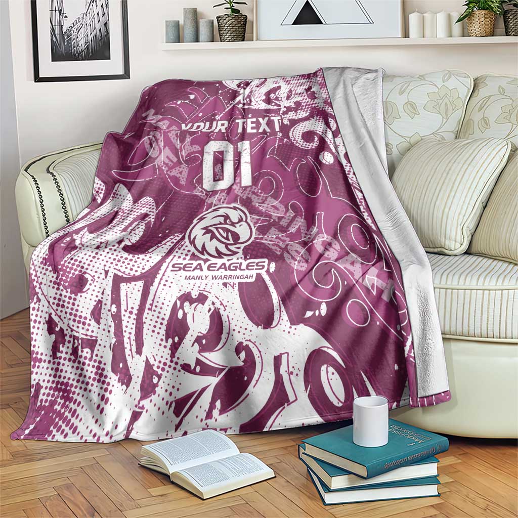 Personalized Manly Warringah Sea Eagles Rugby Blanket Urban Street Graffiti Style - Distressed Splatter Elements