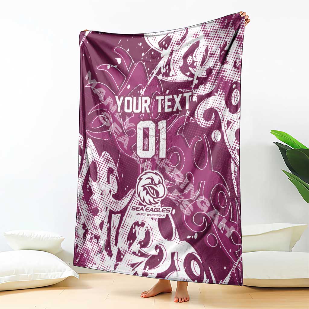 Personalized Manly Warringah Sea Eagles Rugby Blanket Urban Street Graffiti Style - Distressed Splatter Elements