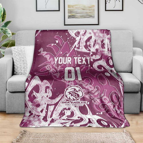 Personalized Manly Warringah Sea Eagles Rugby Blanket Urban Street Graffiti Style - Distressed Splatter Elements