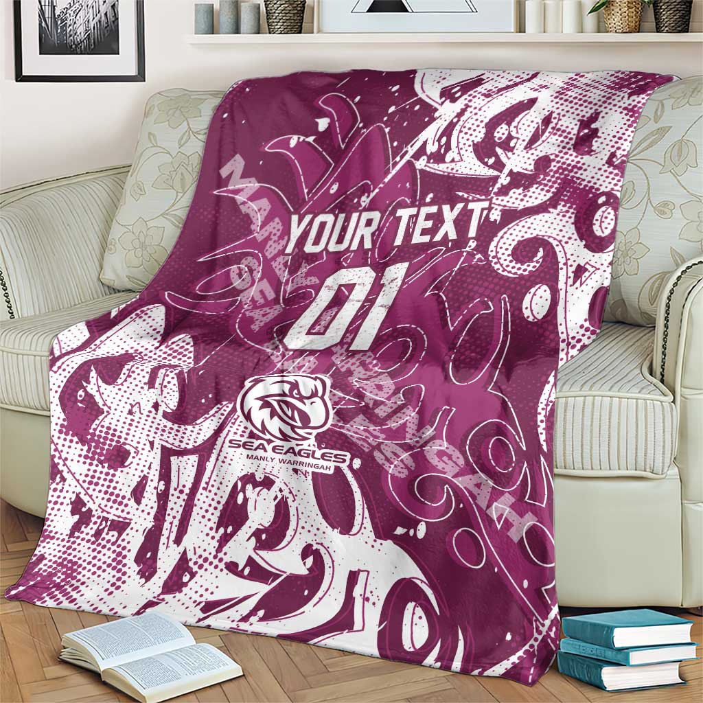 Personalized Manly Warringah Sea Eagles Rugby Blanket Urban Street Graffiti Style - Distressed Splatter Elements