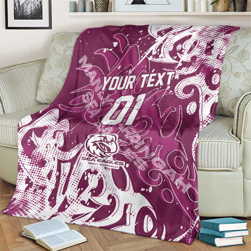 Personalized Manly Warringah Sea Eagles Rugby Blanket Urban Street Graffiti Style - Distressed Splatter Elements