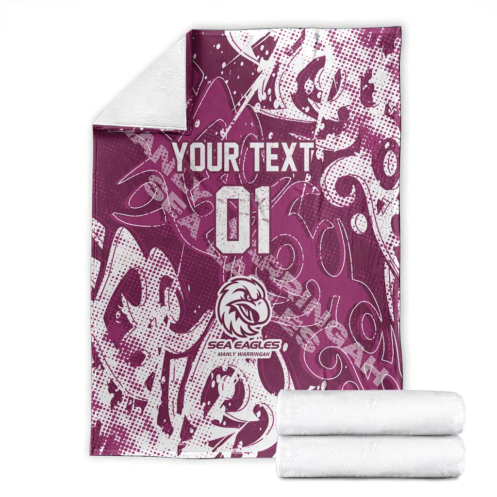 Personalized Manly Warringah Sea Eagles Rugby Blanket Urban Street Graffiti Style - Distressed Splatter Elements