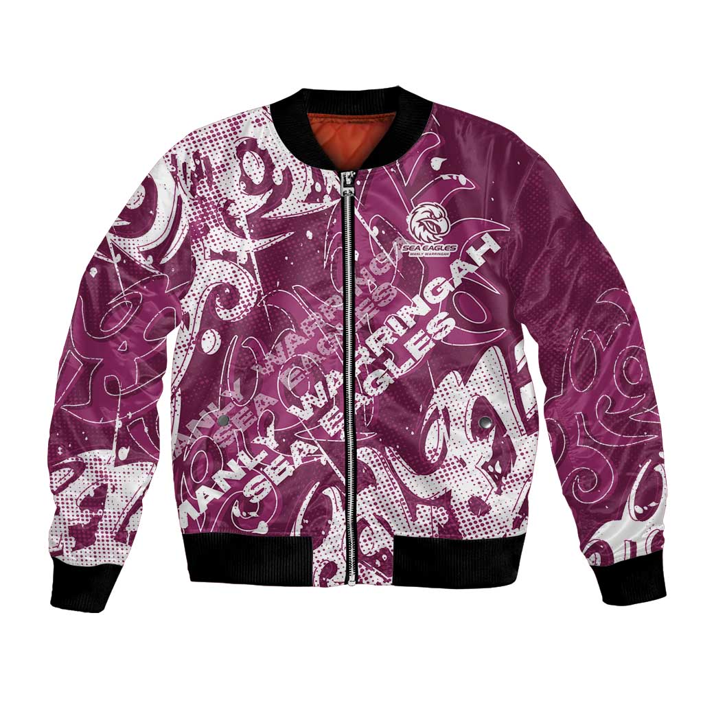 Personalized Manly Warringah Sea Eagles Rugby Bomber Jacket Urban Street Graffiti Style - Distressed Splatter Elements