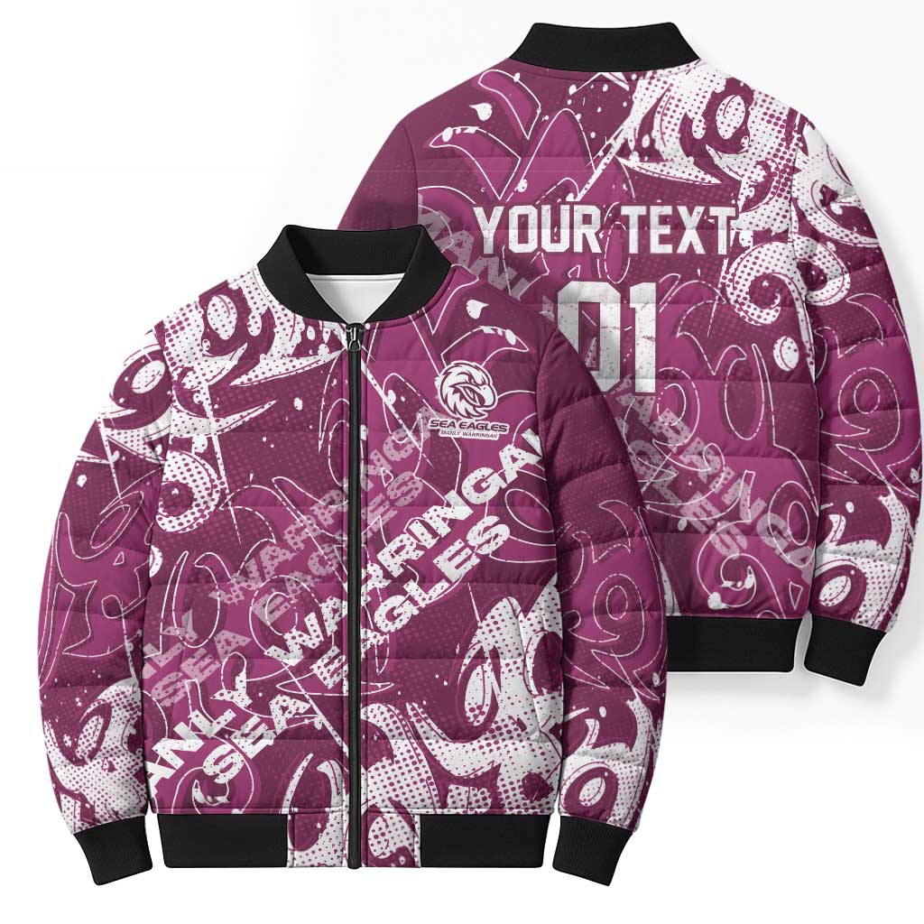 Personalized Manly Warringah Sea Eagles Rugby Bomber Puffer Jacket Urban Street Graffiti Style - Distressed Splatter Elements