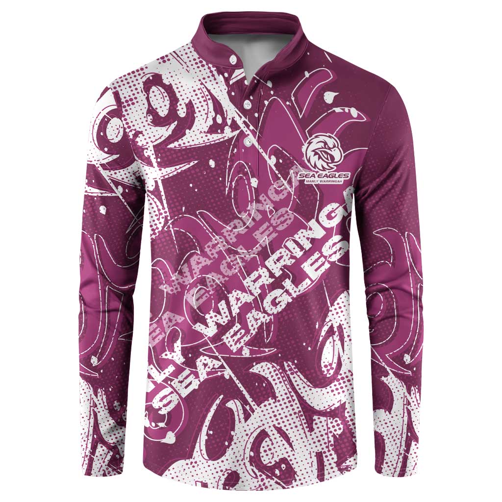 Personalized Manly Warringah Sea Eagles Rugby Button Sweatshirt Urban Street Graffiti Style - Distressed Splatter Elements