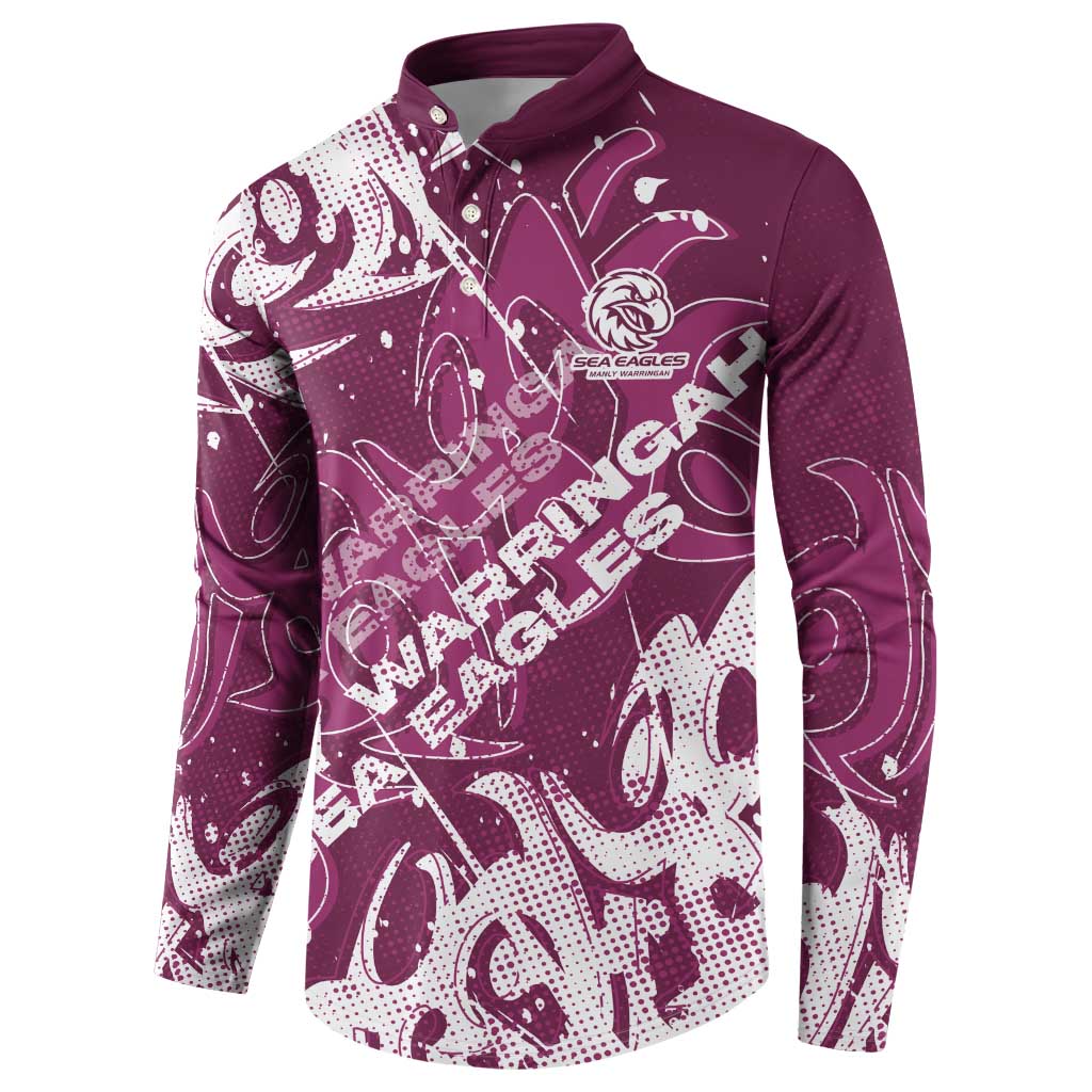 Personalized Manly Warringah Sea Eagles Rugby Button Sweatshirt Urban Street Graffiti Style - Distressed Splatter Elements