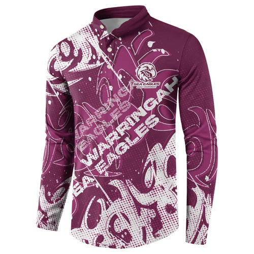 Personalized Manly Warringah Sea Eagles Rugby Button Sweatshirt Urban Street Graffiti Style - Distressed Splatter Elements
