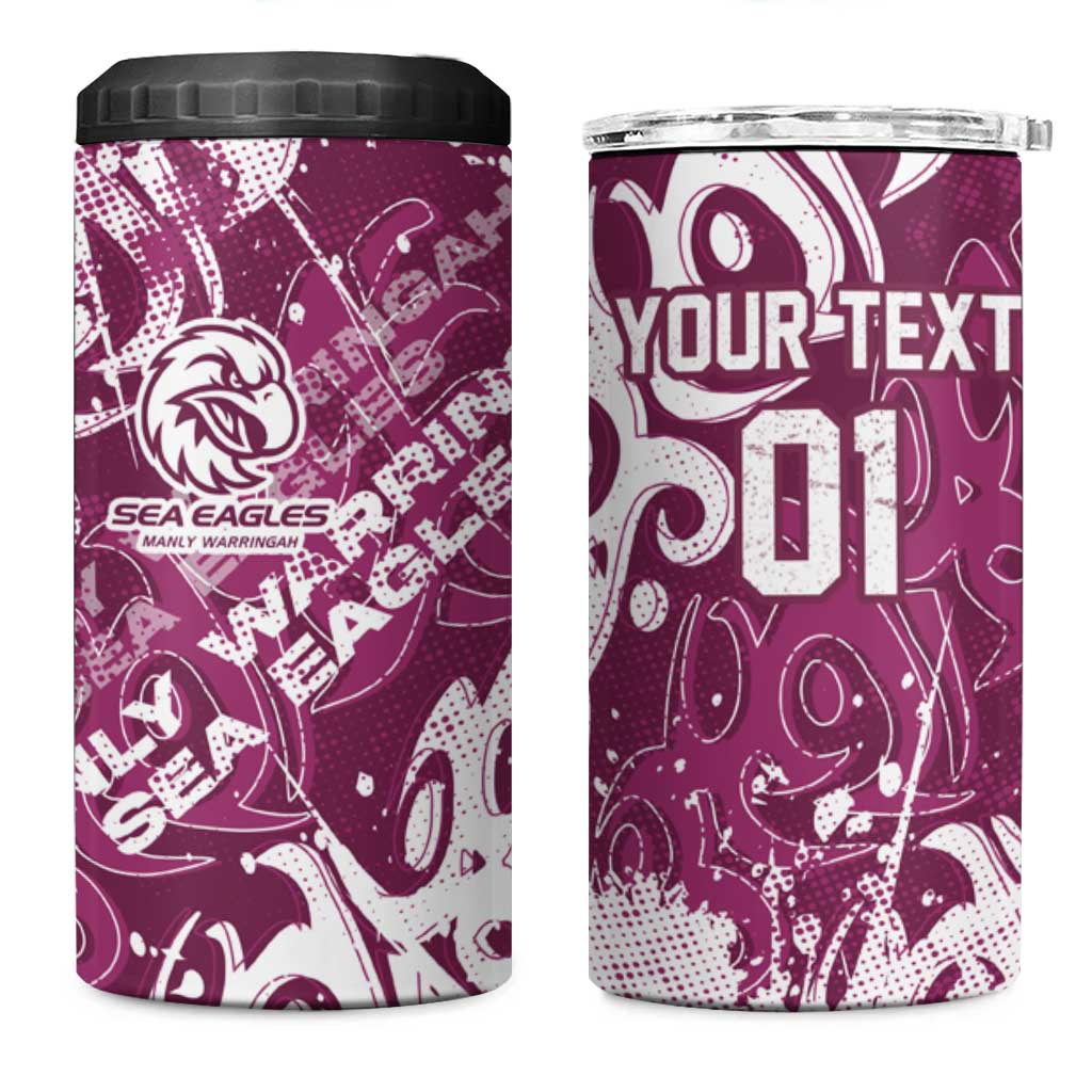 Personalized Manly Warringah Sea Eagles Rugby 4 in 1 Can Cooler Tumbler Urban Street Graffiti Style - Distressed Splatter Elements